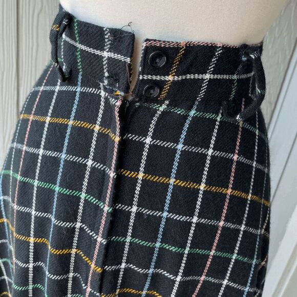 VTG 50s Full Circle Maxi Skirt w/ Pastel Plaid Lines on Black Wool Blend - Picture 14 of 14